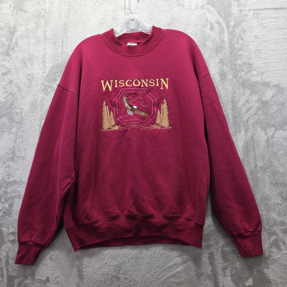 Vintage Fruit of the Loom Sweatshirt Mens XL Maroon Wisconsin Eagle Made USA 90s
